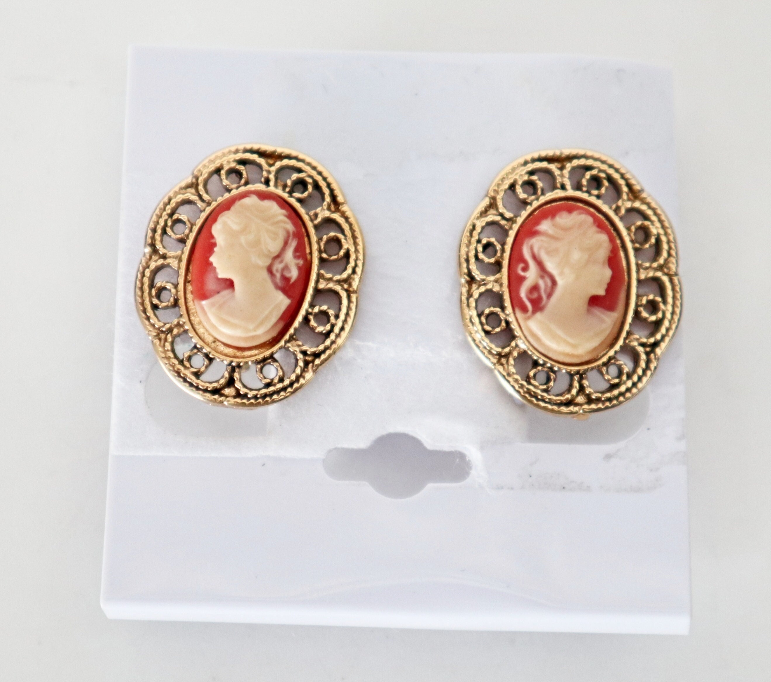Vintage cameo clip on cheap earrings