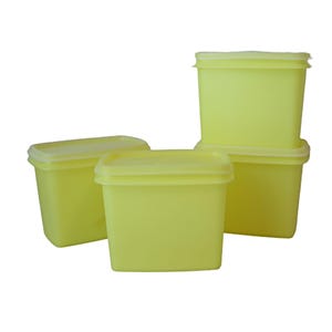 4 vintage tupperware gele bakken rechthoek met deksel stapelbaar