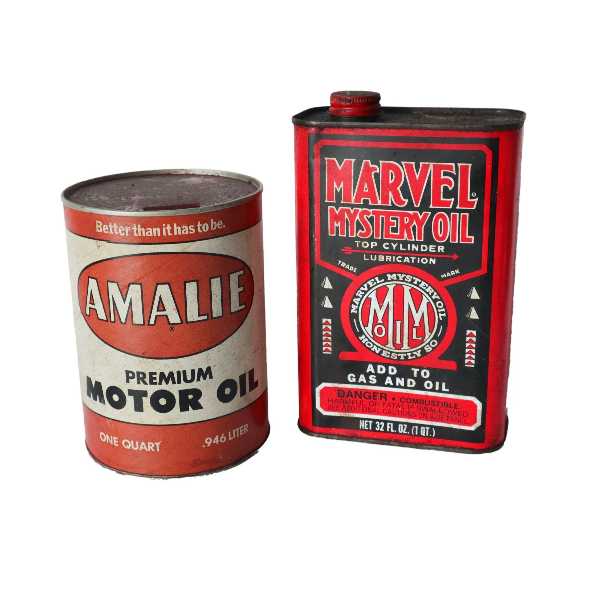 2 Vintage Advertising Motor Oil Tins Amalie & Marvel Mystery Oil