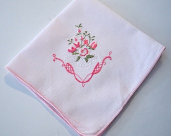 Handkerchief Hanky Hankie Vintage Hankys Hankies Antique Handkerchief Hankerchief  White with Pink Floral Embroidery