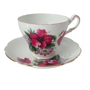 Tea Cup and Saucer Vintage Teacup and Saucer Regency Bone China Anemones Flower