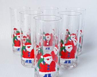 6 Vintage Christmas Santa Claus Drinking Glasses Tumblers