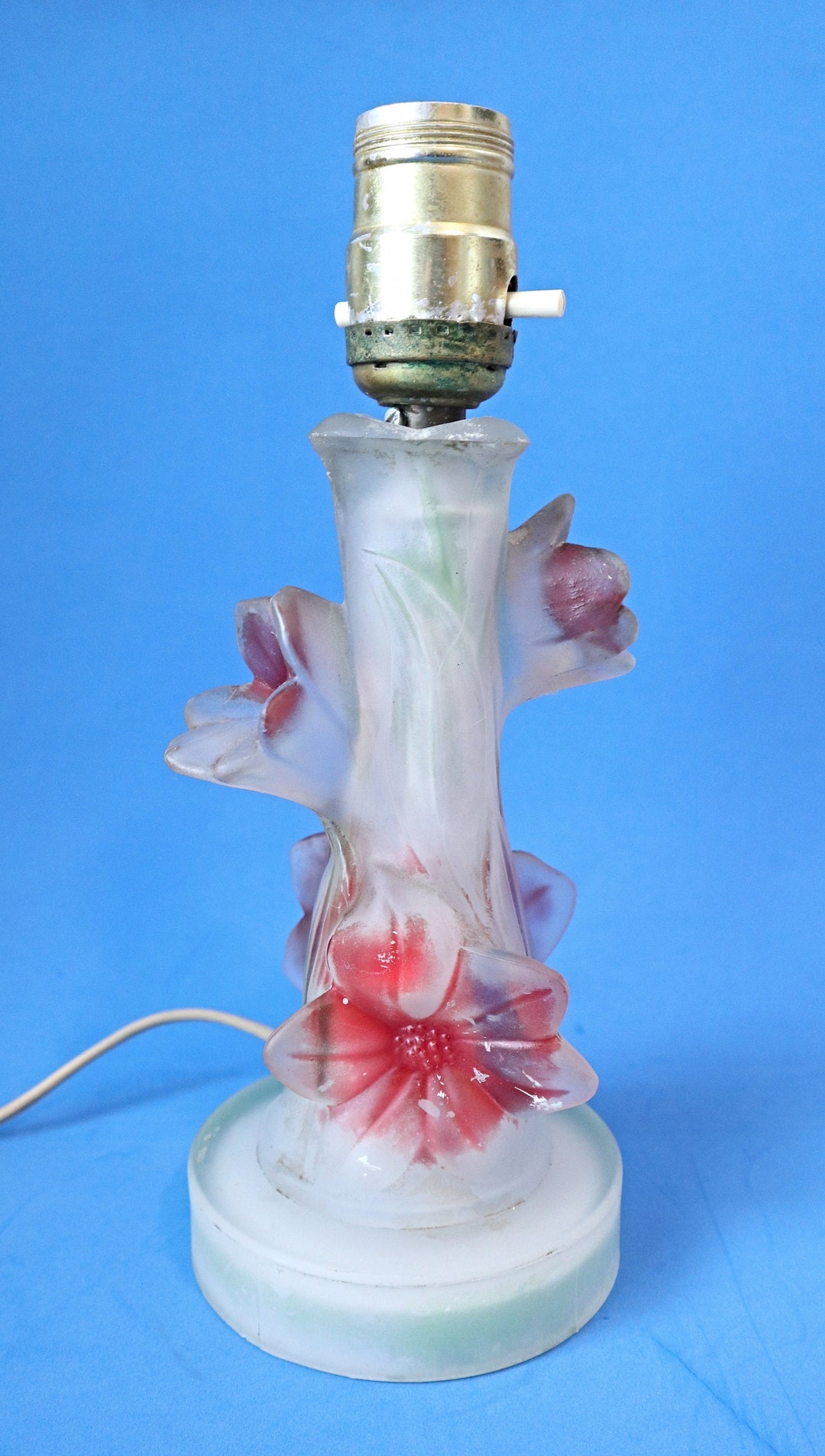 Vintage Depression Glass Lamp Flowers Satin Glass Etsy