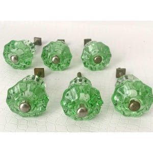 6 Vintage Green Depression Glass Cabinet Handles Drawer Pulls Furniture Restoration Hardware 1930's