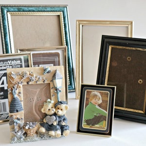 7 Picture Frames Gold Tone Vintage Photo Frames Various Sizes  Lot B