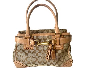 Coach Hampton Signature Purse Handbag Canvas Leather Trim Satchel