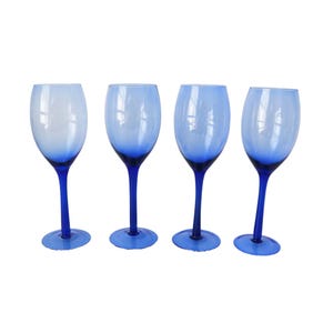 4 Vintage Cobalt Blue Wine Glasses Stem Wine Glass