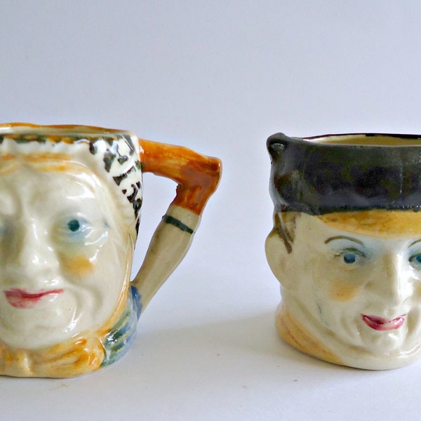 2 Occupied Japan Small Toby Mugs Colonial Man & Woman Vintage