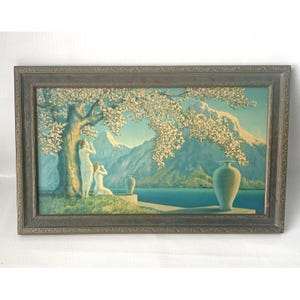 Vintage Henri G. Reynard Art Deco Print Titled "Love's Echoes" In Ornate Frame
