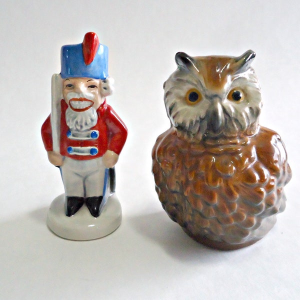 2 Goebel Gnome Figurine Owl & Soldier W Germany
