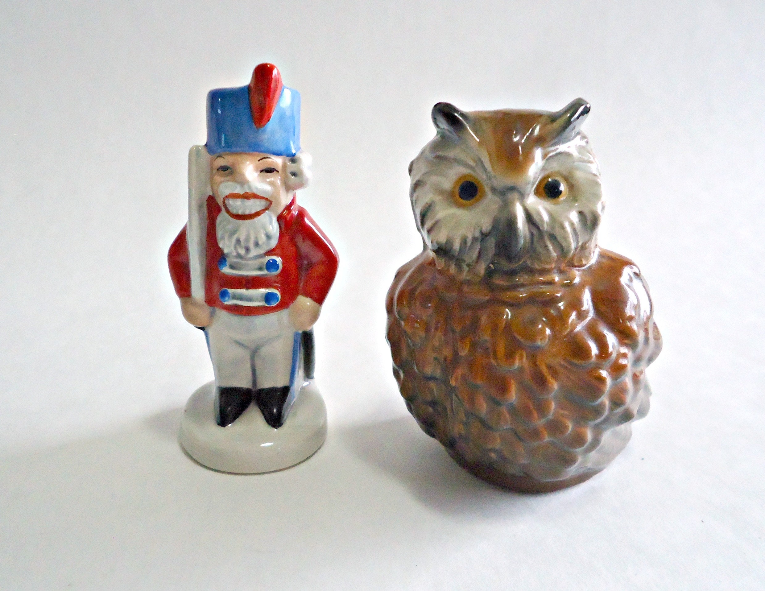 2 Goebel Gnome Figurine Owl & Soldier W Germany