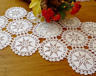 2 Crocheted Doilys Doilies Doily White Handmade  Vintage Doilys 1950's Lot  A681