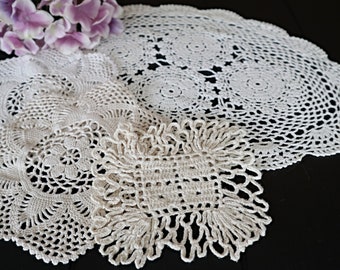 4 Doilies Doily Crocheted Doily Ecru Vintage Doilies  G1