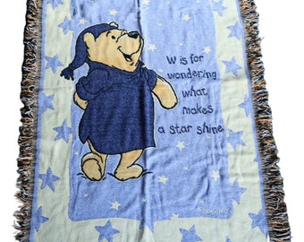 Vintage Woven Tapestry Winnie the Pooh Disney Crib Throw Blanket