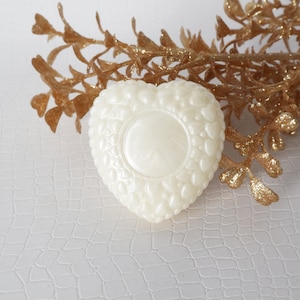 Vintage White Heart Shaped Ring Box Plastic With Box