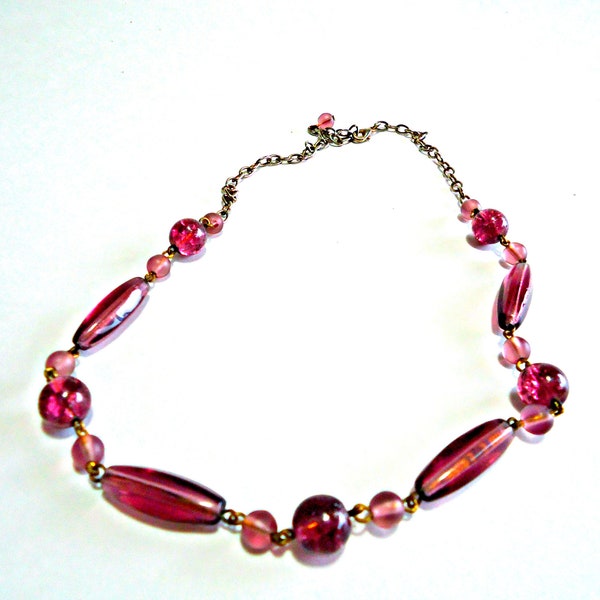 Vintage Purple Glass Bead Necklace 1960's