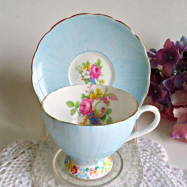 Tea Cup and Saucer Vintage Teacup and Saucer Foley Bone China Springtime Blue Floral