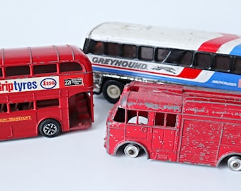 Vintage Dinky Toys Double Decker Bus Fire Truck & Buddy L Bus