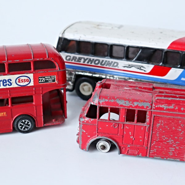 Vintage Dinky Toys Double Decker Bus Fire Truck & Buddy L Bus