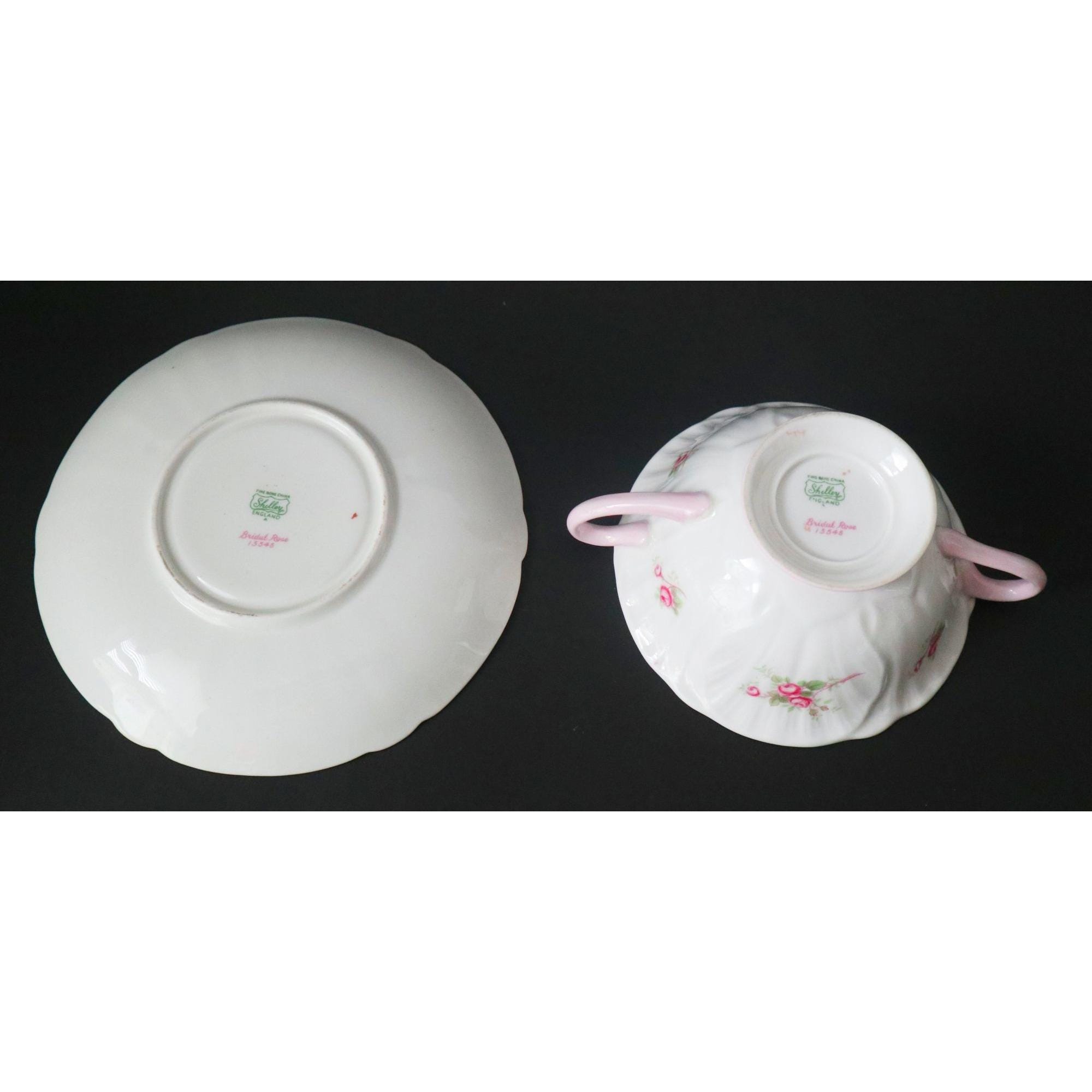 Vintage Shelley Bridal Rose Pink Oleander Handled Cream Soup With