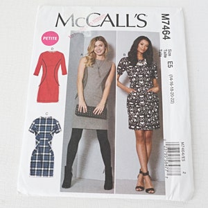 McCalls M7464 Sewing Pattern Misses Petite Fitted Dresses Short Sleeve Sleeveless Size 14 16 18 20 22 Uncut