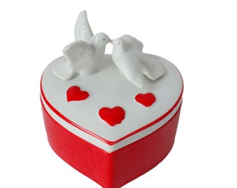 LEFTON Kissing Doves and Heart Box 7680 - Valentines Day GIft, Ceramic Porcelain