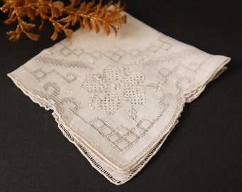 Handkerchief Hanky Hankie Vintage White With Open Work