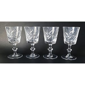 4 Pinwheel Crystal Wine Glasses Stems Goblets Vintage Barware Cocktail Glass