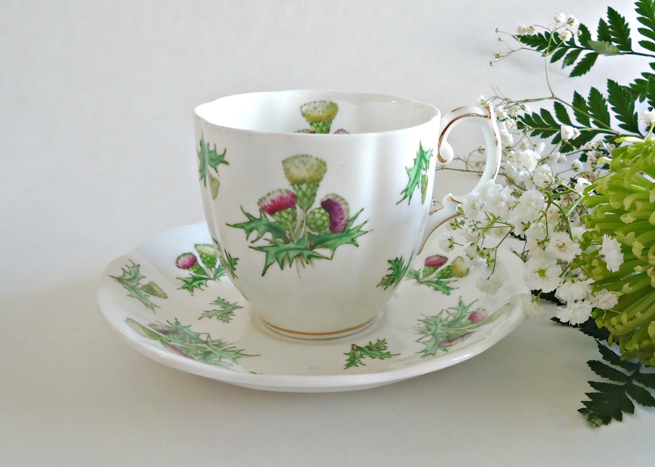 Drinkware Royal Albert Highland Thistle Vintage Teacup and Saucer Made