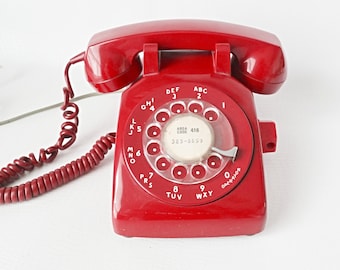 Vintage Cherry Red Rotary Telephone Phone Bell Ne 500