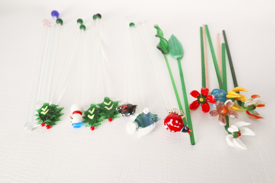 18 Vintage Glass Cocktail Sticks Handblown Glass Art Glass Etsy