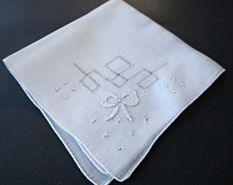 Handkerchief Hanky Hankie  Vintage White Open Work Applique Handkerchief
