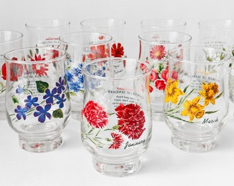 Vintage Flower of the Month Drinking Glasses Glass Retro