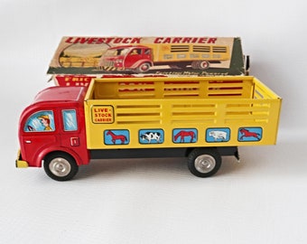 Vintage Friction Tin Litho Toy, "Livestock Carrier" Made in Japan 1950's Hayashi