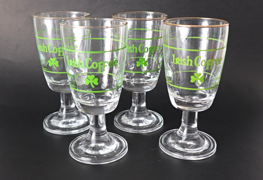 4 Vintage Irish Coffee Stemmed Glasses Shamrocks Barware Etsy