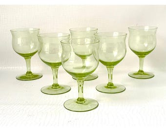 6 Wine Cordial Glasses Skanda Green Vintage Barware Cocktail Glasses Imperial