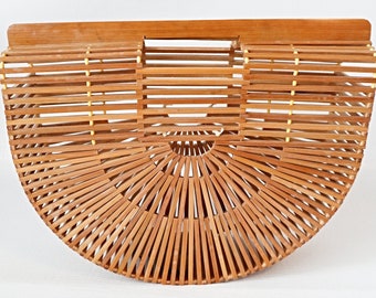 Half Moon Bamboo Pocketbook Vintage Bamboo Half Moon Cage Purse