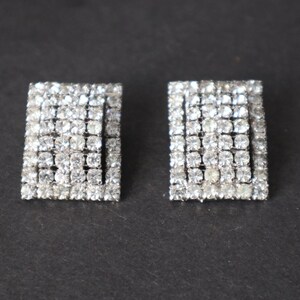 Vintage Rhinestone Earrings Clip On Mid Century 1980s