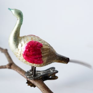 Antique Mercury Glass Bird Clip On Long Neck Bird Ornament  Christmas Ornament 1900'  Z