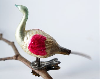 Antique Mercury Glass Bird Clip On Long Neck Bird Ornament  Christmas Ornament 1900'  Z