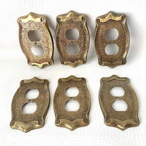 Vintage Electrical Double Socket Cover Metal  Brass Tone Switchplate Set