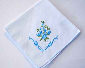 Handkerchief Hanky Hankie Vintage Hankys Hankies Antique Handkerchief Hankerchief Soft Blue with Floral Embroidery