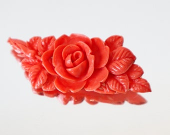 Vintage Carved Celluloid Floral Brooch Pin