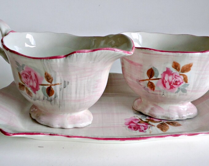 Old Foley Cream Sugar Tray Set Bone China Rose England Etsy