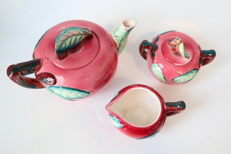 Vintage ESD Apple Teapot Creamer and Sugar Japan Etsy