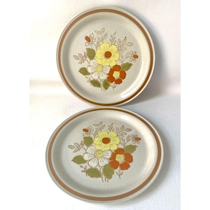 2 assiettes plates vintage Stone Creek Pattern, collection Old Brook, en grès, années 1970