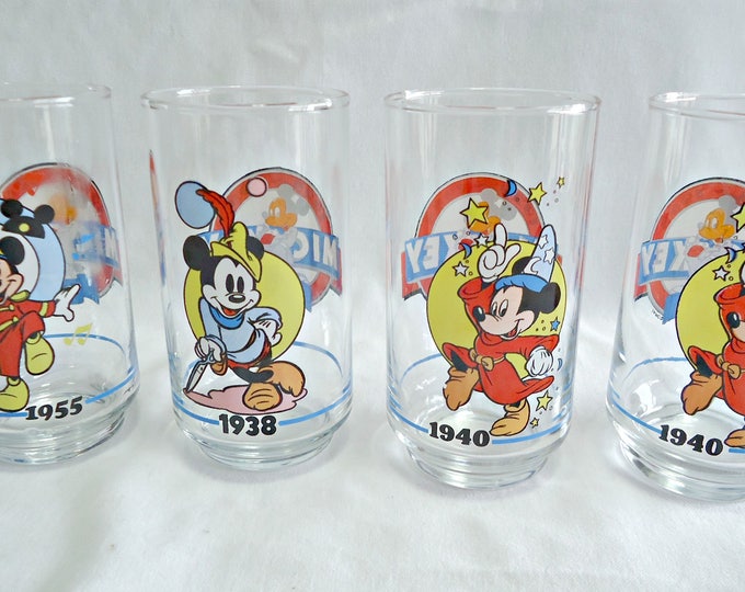 4 Mickey Mouse Disney Drinking Glasses Vintage 1955 1938 1940 Etsy Canada
