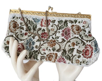 Vintage Beaded Tapestry Handbag Purse Clutch Evening Bag 1950s