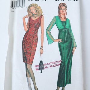 New Look 6277 Princess Seam Fitted Dress Panels Round Neckline Sleeveless Sheer Tie Front Cropped Jacket Uncut Size 6 8 10 12 14 16