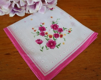 Zakdoek Hanky Hankie Vintage Hankys Zakdoeken Zakdoek Hankerchief Roze & Witte Bloemen